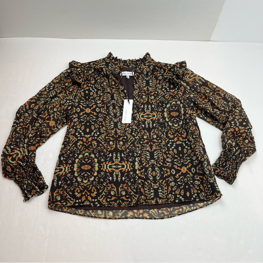 Willa Story Callie Top Blouse Womens Size Small Multi Brown Floral Paisley New